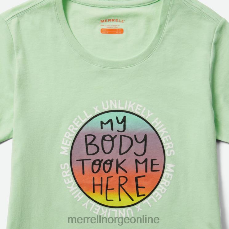 Unlikely Hikers X Merrell kvinner 004LV1266 kortermet t-skjorte (jws26683-330) klær tåkegrønn
